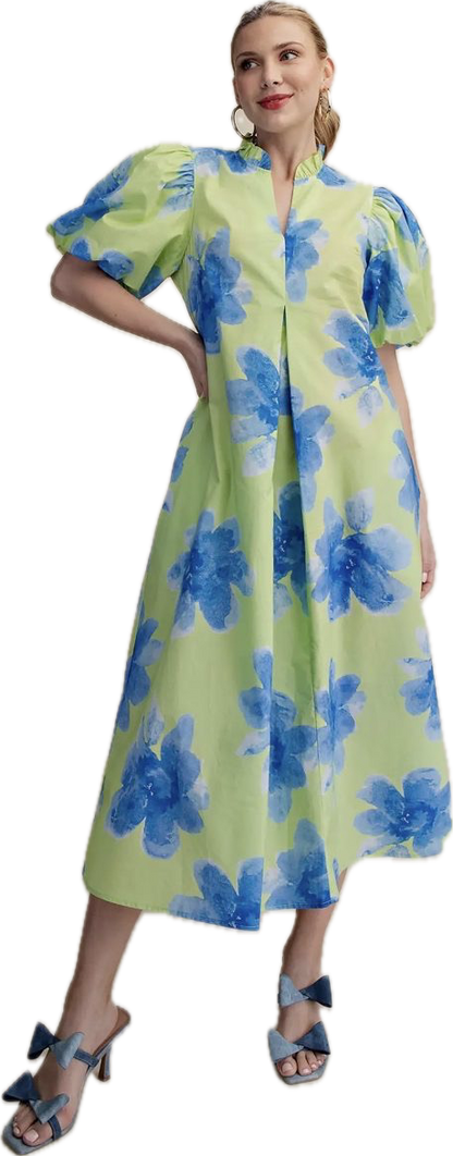 Lime Flower Pop Midi Dress