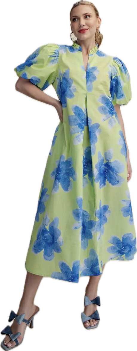 Lime Flower Pop Midi Dress