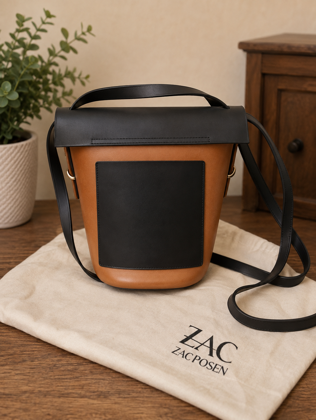 ZAC Zac Posen Belay Core Leather Crossbody Bag – Black & Cream