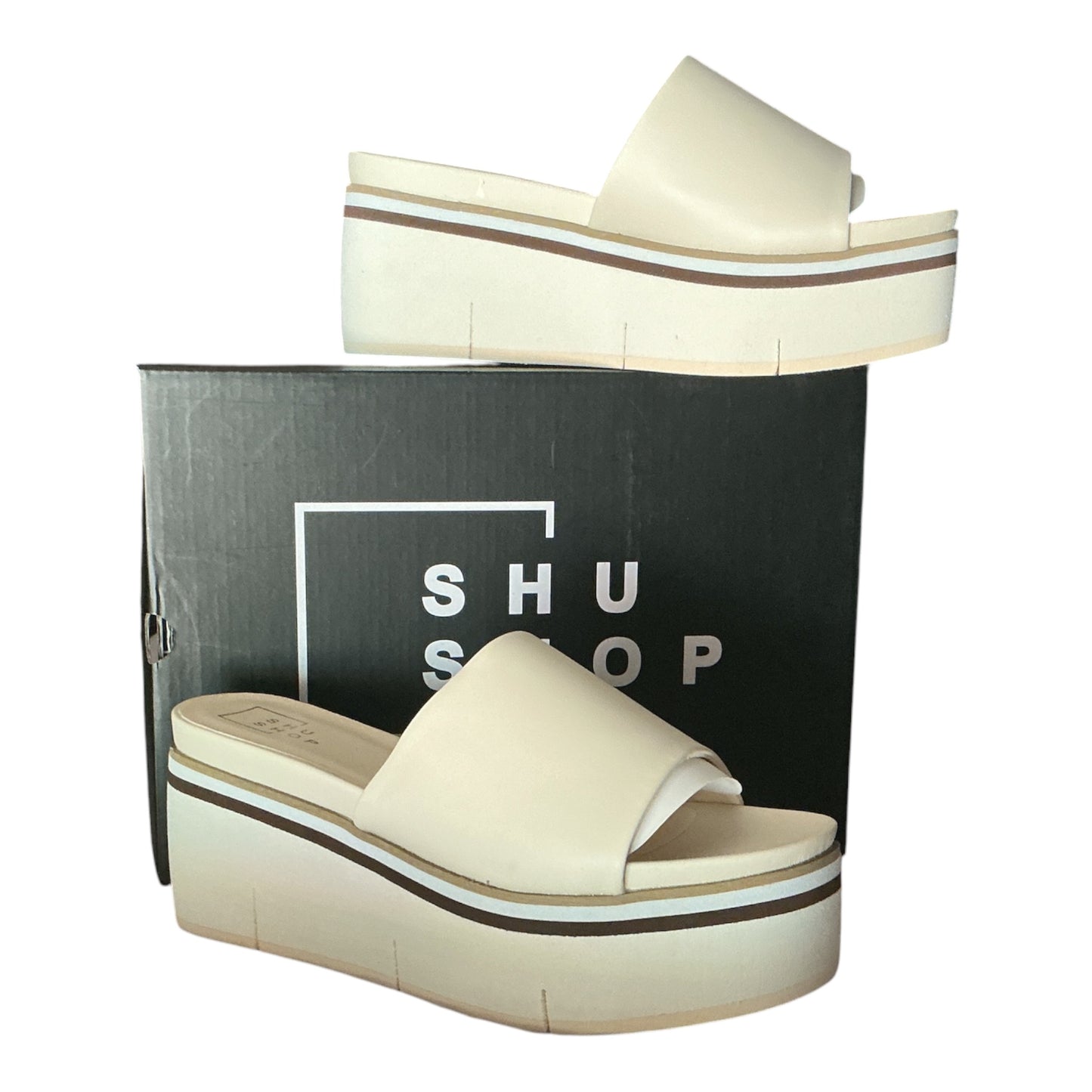 SHU SHOP Cream Platform Wedge Slide Sandals
