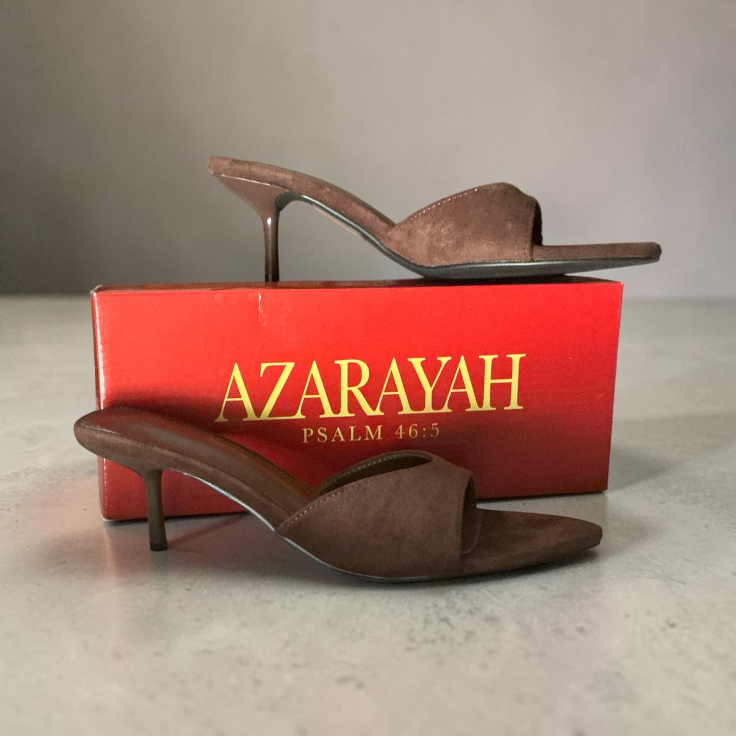 Azarayah Brown Suede Kitten Heel Slide Sandals – Size 8