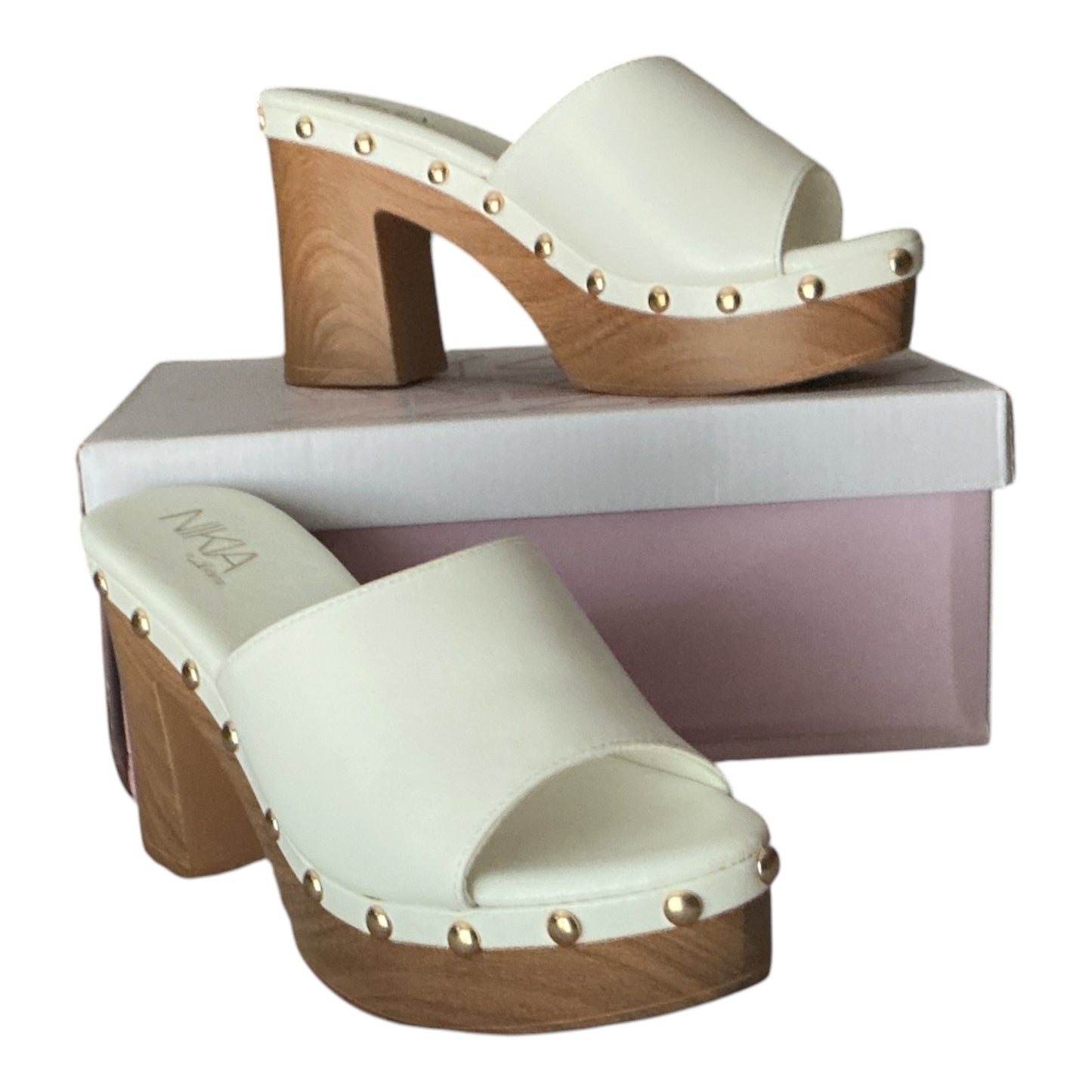 Nikia Cream Studded Platform Clog Sandals