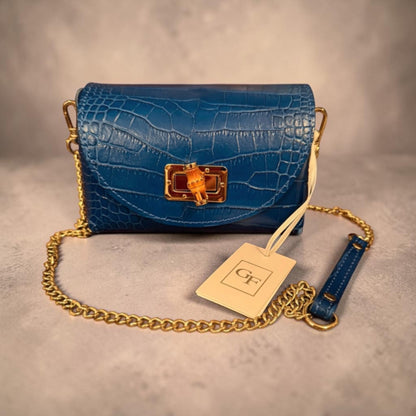 German Fuentes Genuine Italian Leather Croc-Embossed Crossbody Pouch