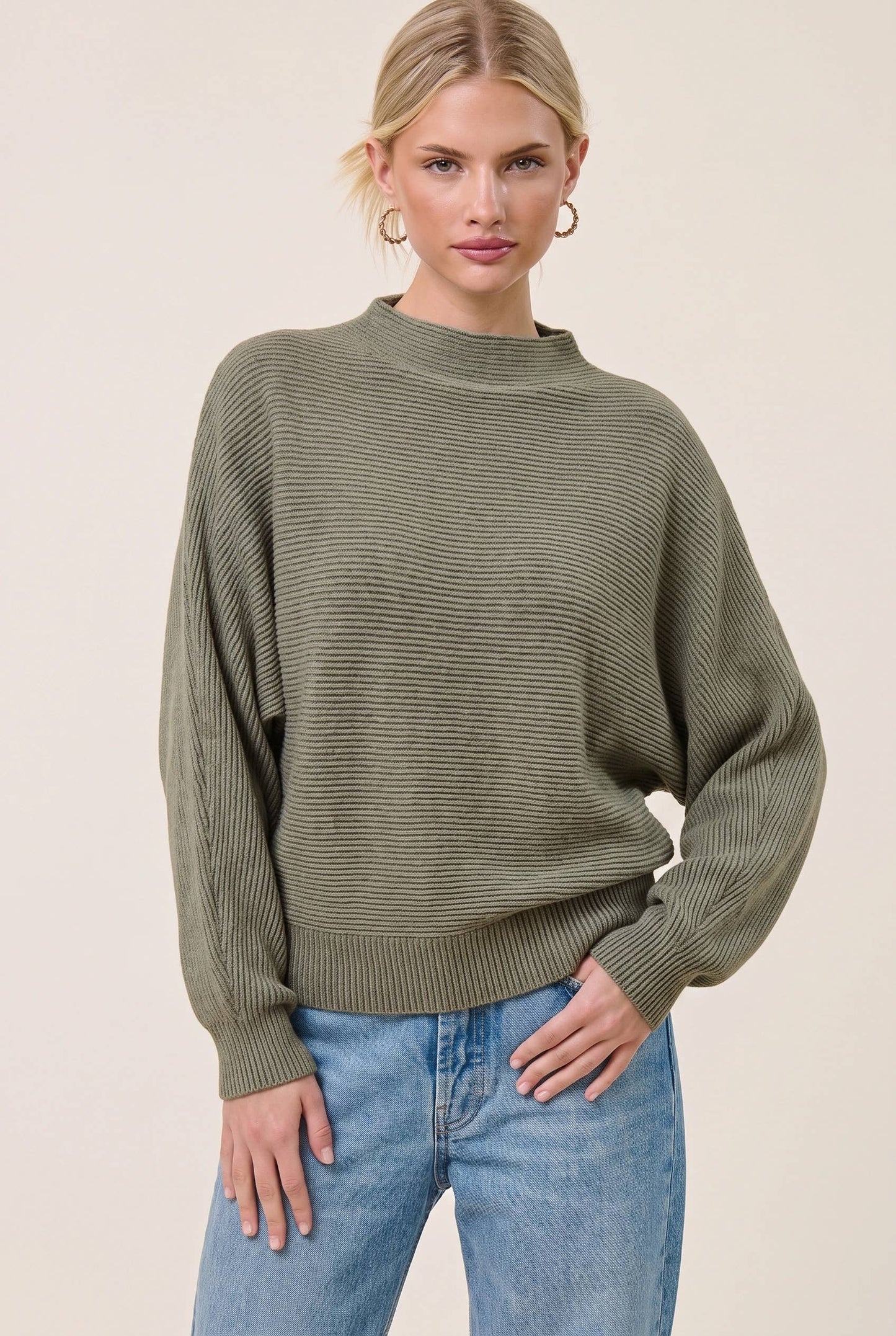 Soft Brushed Knit Mock-Neck Dolman Top