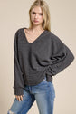Brushed Rib Knit V-Neck Oversized Long Sleeve Dolman Top