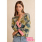 SOFT CAMO CONTRAST NECK AND ROLL UP SWEATER