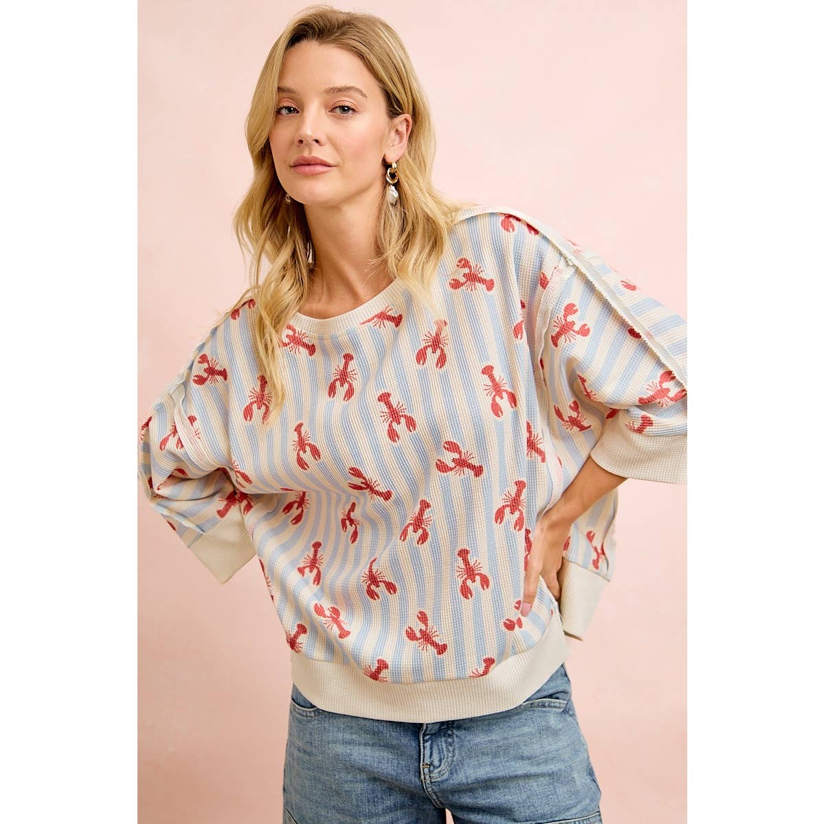 BiBi Coastal Lobster Waffle Knit Pullover