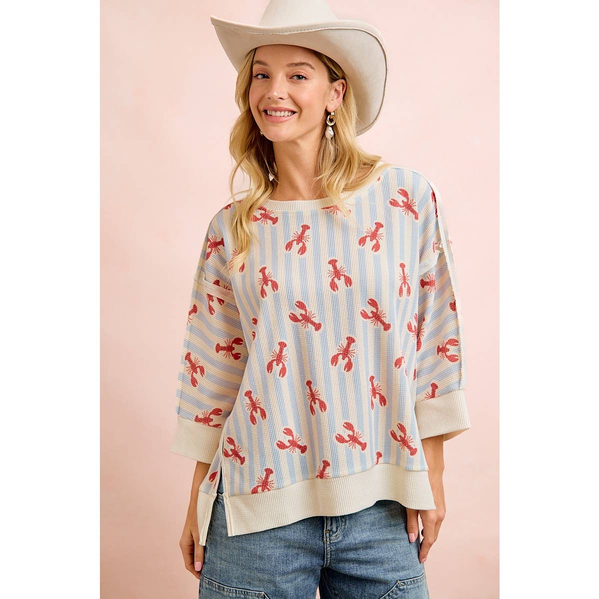 BiBi Coastal Lobster Waffle Knit Pullover