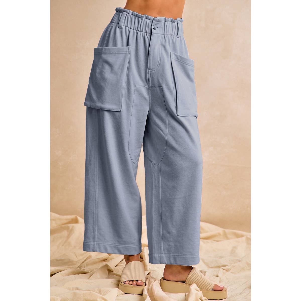Relaxed French Terry Utility Pants – Denim Blue-Bibi