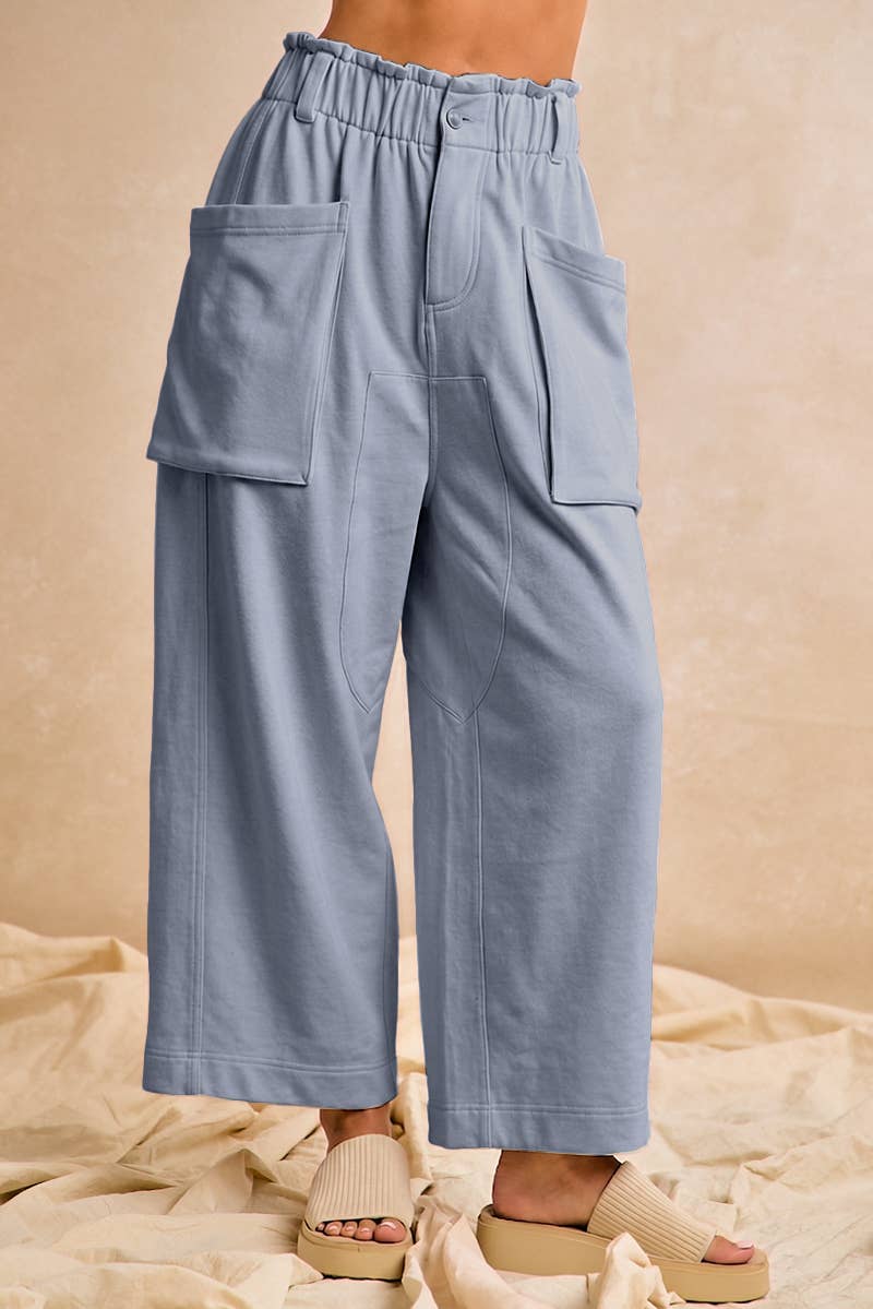 Relaxed French Terry Utility Pants – Denim Blue-Bibi