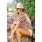 LEOPARD PATTERN PUFF SLEEVE V-NECK SWEATER TOP