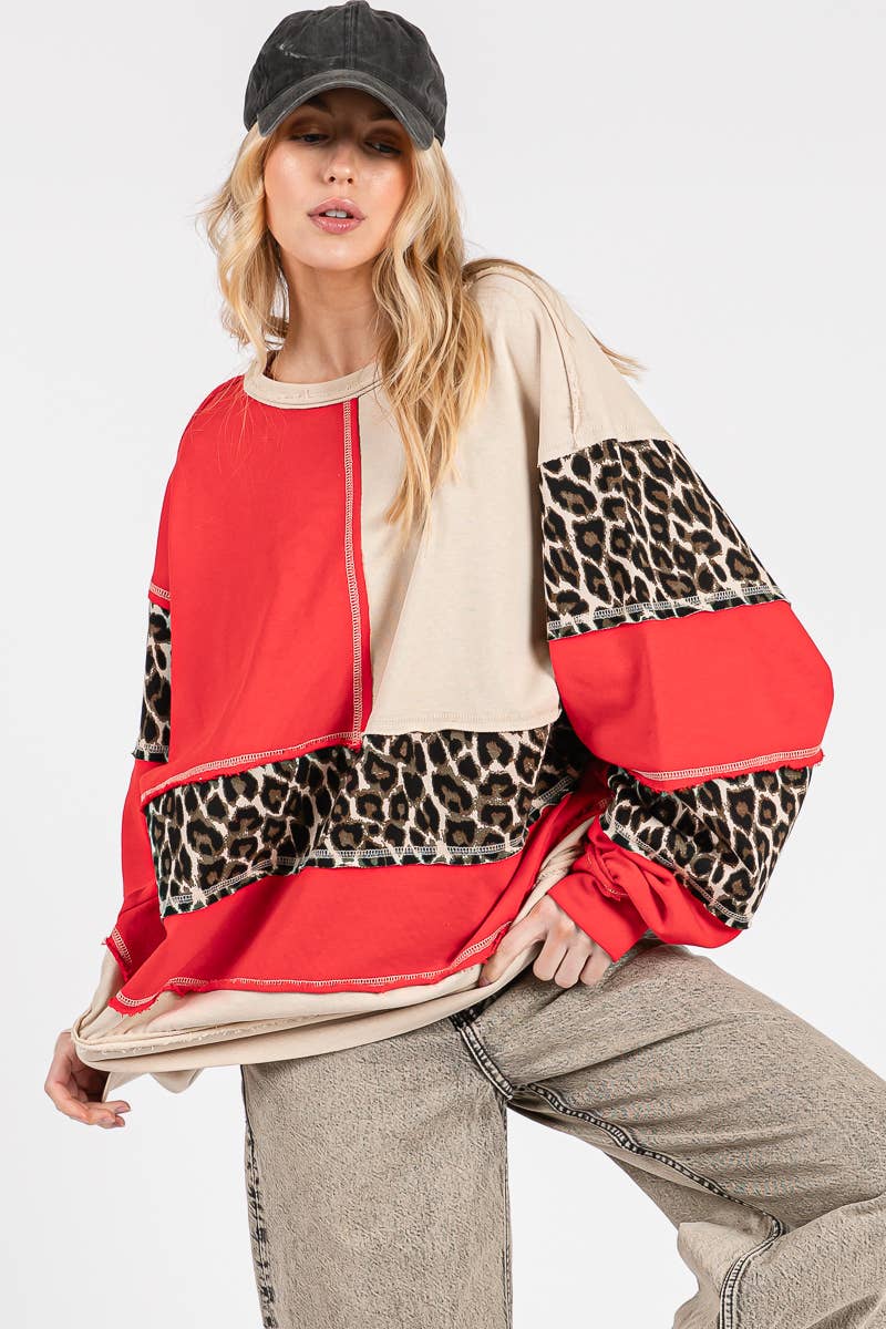 LEOPARD PATCHWORK OVERSIZED SWEATSHIRT