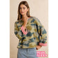 SOFT CAMO CONTRAST NECK AND ROLL UP SWEATER