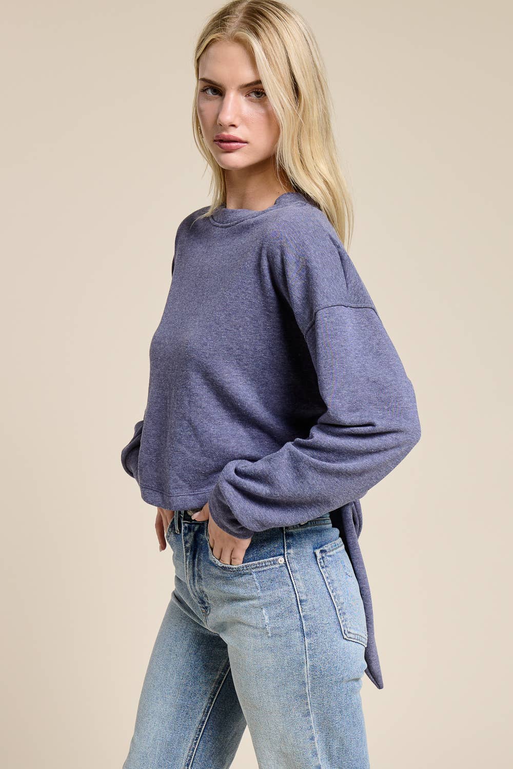 Open-Back Wrap Tie Crewneck