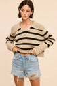 Harbor Collar Stripe Wool Blend Knit Sweater Top