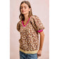 LEOPARD PATTERN PUFF SLEEVE V-NECK SWEATER TOP