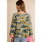 SOFT CAMO CONTRAST NECK AND ROLL UP SWEATER