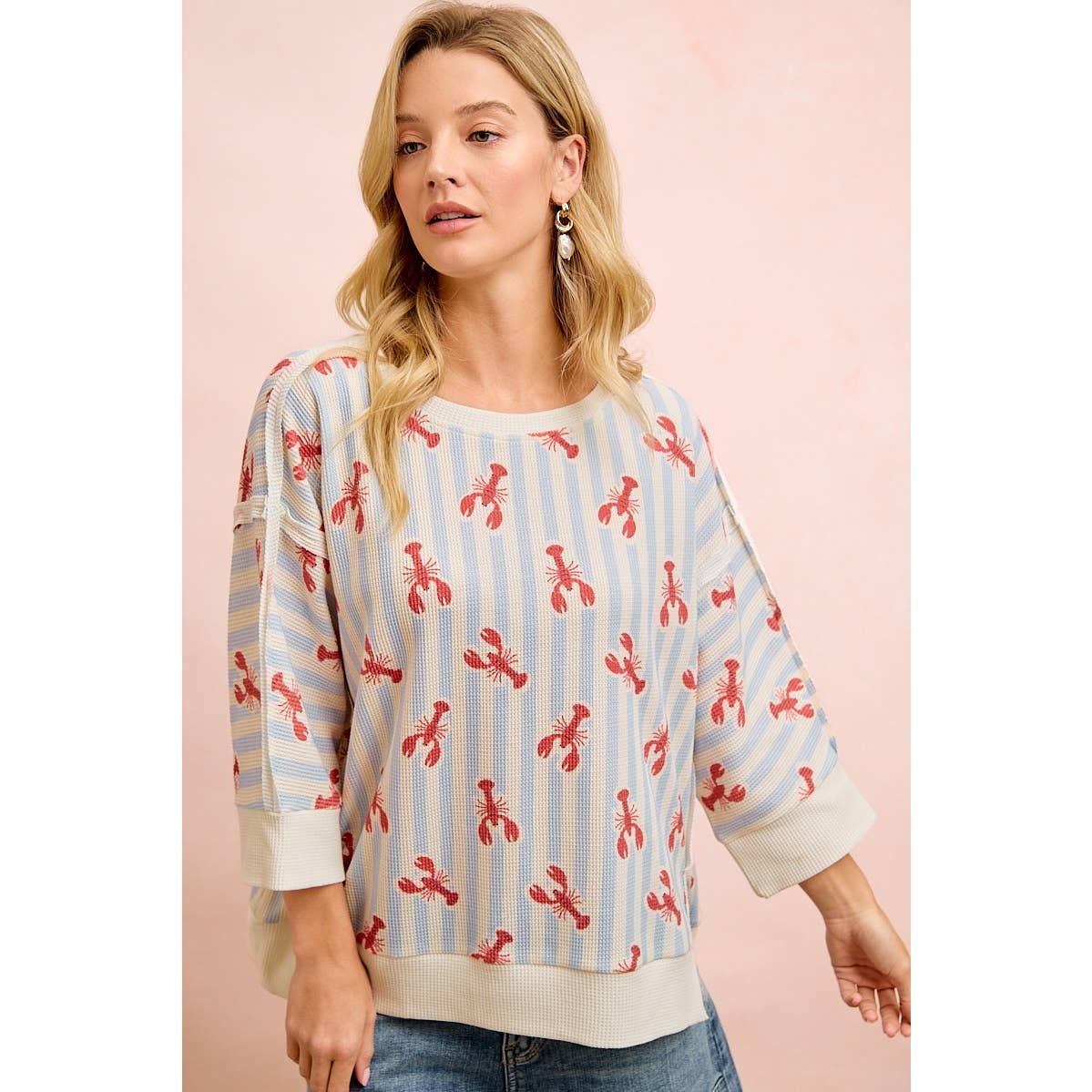 BiBi Coastal Lobster Waffle Knit Pullover