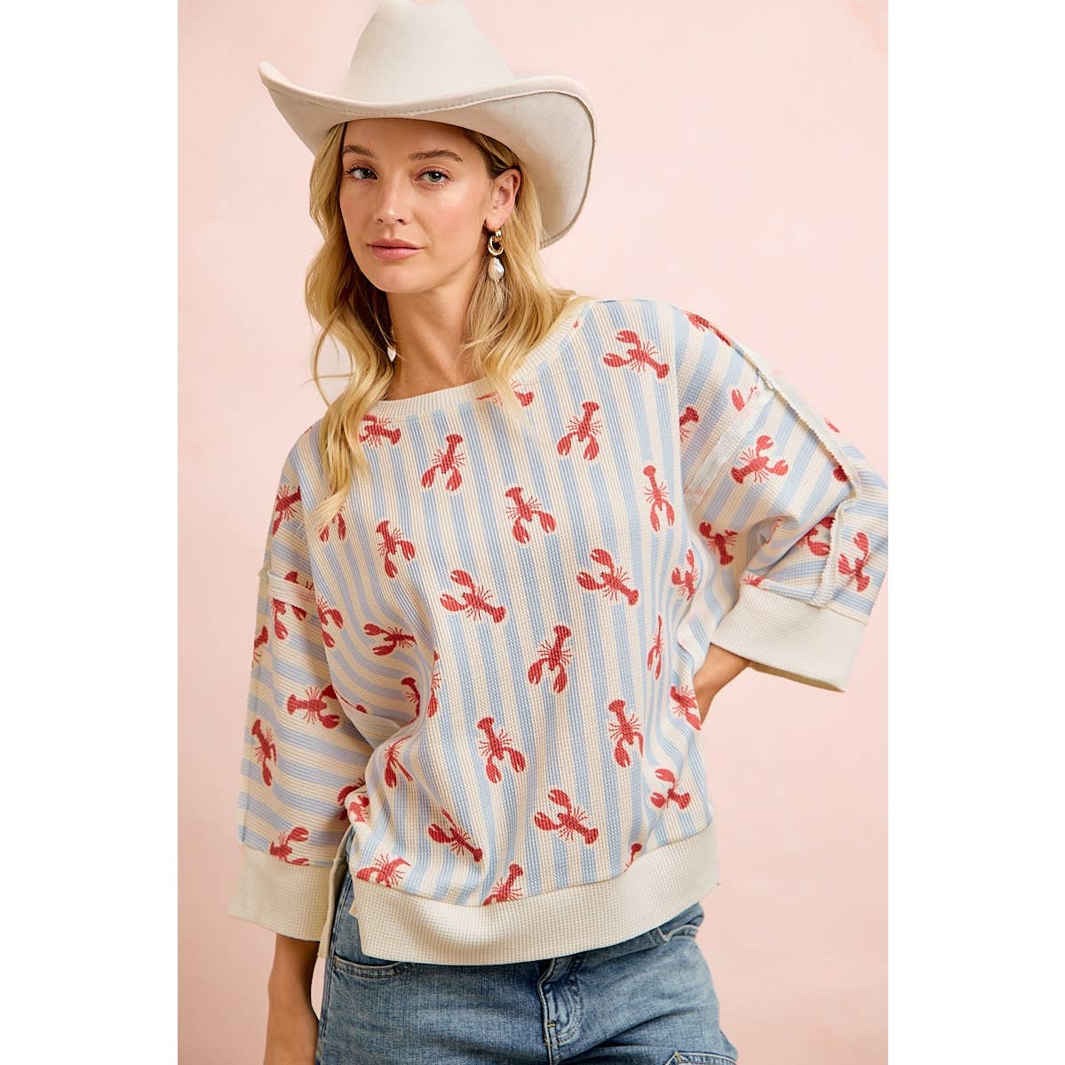 BiBi Coastal Lobster Waffle Knit Pullover