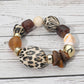 Chunky Leopard Print Pebble Accent Beaded Stretch Bracelet
