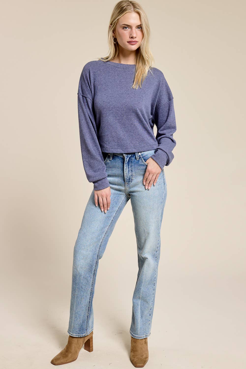 Open-Back Wrap Tie Crewneck